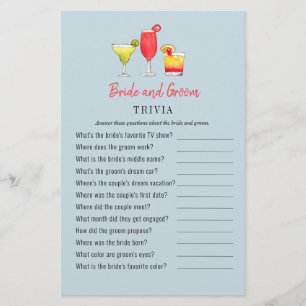 Watercolor Cocktail Couples Shower Trivia-spel