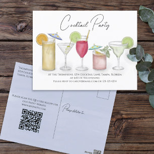 Watercolor Cocktail Drinks QR Code Party webbplats Vykort