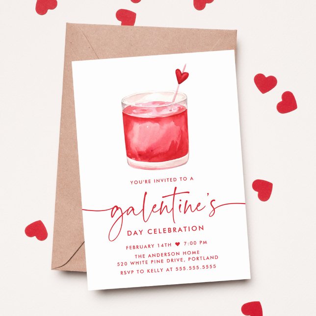 Watercolor Cocktail Galentine's Day Party Inbjudningar (Skapare uppladdad)