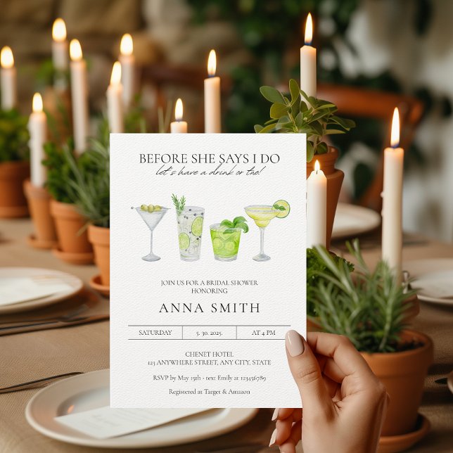 Watercolor Cocktail Party Margarita Möhippa Inbjudningar (Cocktail Party Couples Shower Minimalist Modern)