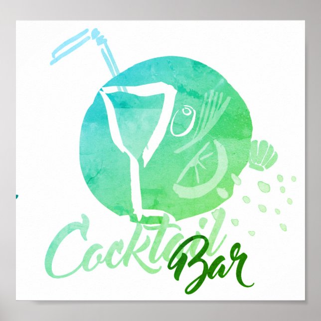 Watercolor Cocktail Pub Poster (Framsidan)