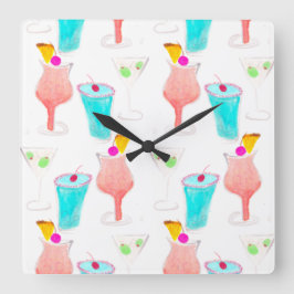 Watercolor Cocktails Drink Mönster Bartender Fyrkantig Klocka
