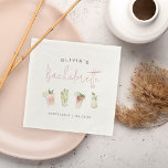 Watercolor Cocktails Personlig Bachelorette Pappersservett<br><div class="desc">Få party att börja med dessa söta pappra blöjor som är lätta att anpassa för din bachelorette-fest, hönatt eller flickors helg! Desert boho stil har delikat vattenfärgsillustration av blandade cocktails i en mjuk färg-palett med sage grönt och dammig ro rosa. Anpassa med tre linjer anpassningsbar text som visas med bridens...</div>