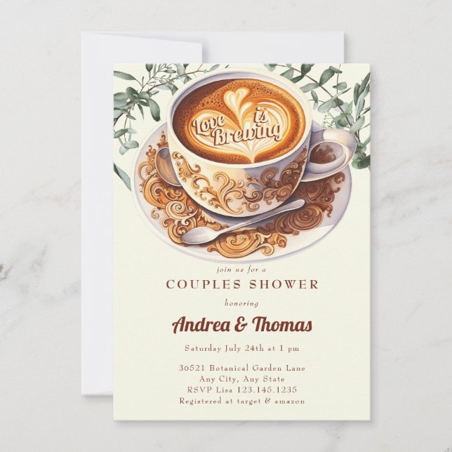 Watercolor Coffee | Bröllopsdusch-inbjudan för par Inbjudningar (Framsida)