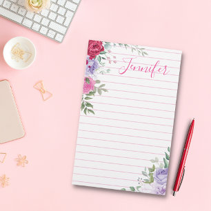 watercolor colorful floral personalized lined brevpapper