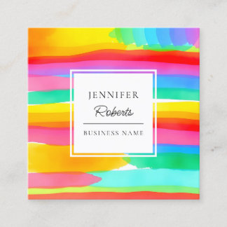 Watercolor Colorful Rainbow Stripes Pattern Fyrkantigt Visitkort