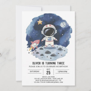 Watercolor Comet Boho Astronaut Boy Birthday Inbjudningar
