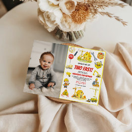 Watercolor Construction 2nd Birthday Party  Inbjudningar