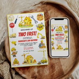 Watercolor Construction 2nd Birthday Party  Inbjudningar