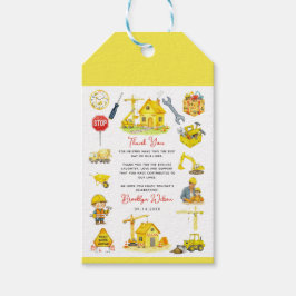 Watercolor Construction 2nd Birthday  Presentetikett