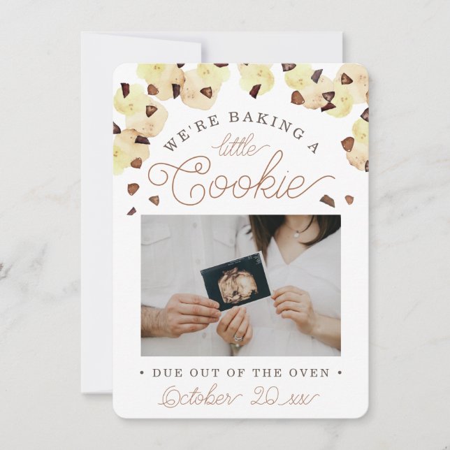Watercolor Cookie Pregnancy Photo Announcement Meddelande (Framsida)