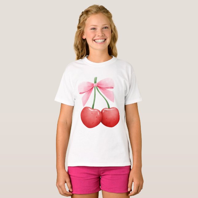 Watercolor Coquette Cherries T Shirt (Hel framsida)