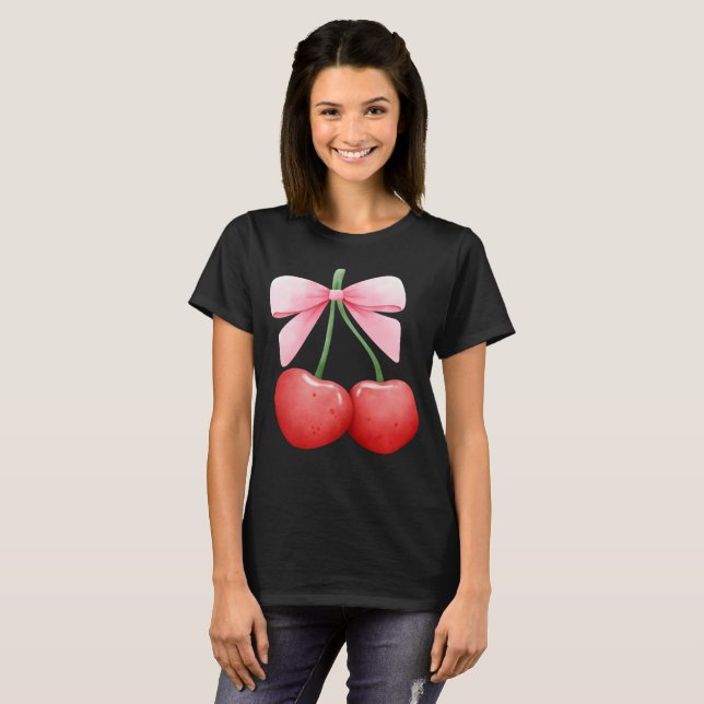 Watercolor Coquette Cherries T Shirt (Hel framsida)