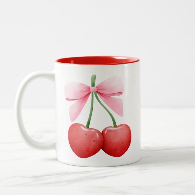Watercolor Coquette Cherries Två-Tonad Mugg (Vänster)