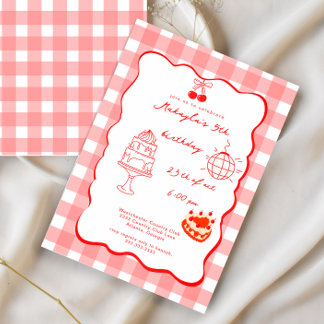 Watercolor Coquette Cherry Five Sweet Birthday Inbjudningar