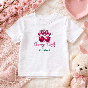 Watercolor Coquette Körsbär 1-årsdag T Shirt