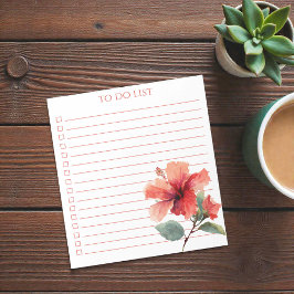 Watercolor Coral Red Hibiscus To Do List Tropical  Anteckningsblock