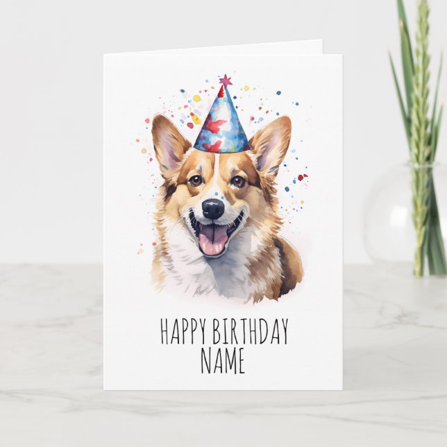 Watercolor Corgi Birthday Card Kort (Framsida)