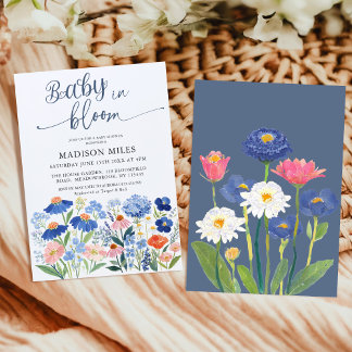 Watercolor Cornflower Meadow Baby in Bloom Shower Inbjudningar