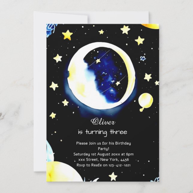 Watercolor Cosmic Galaxy Birthday Inbjudningar (Framsida)