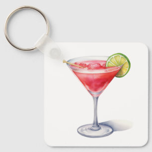 Watercolor Cosmopolitan Cocktail Drink Nyckelring