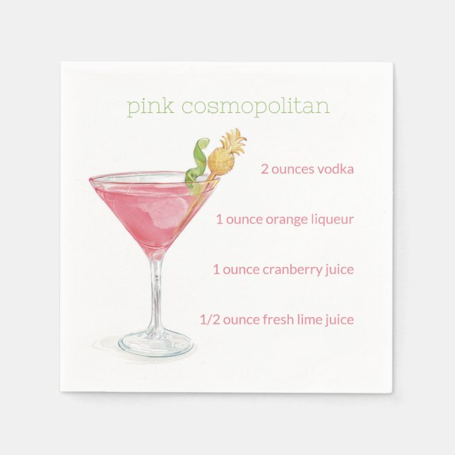 Watercolor Cosmopolitan Cocktail Recipe Pappersservett (Framsidan)