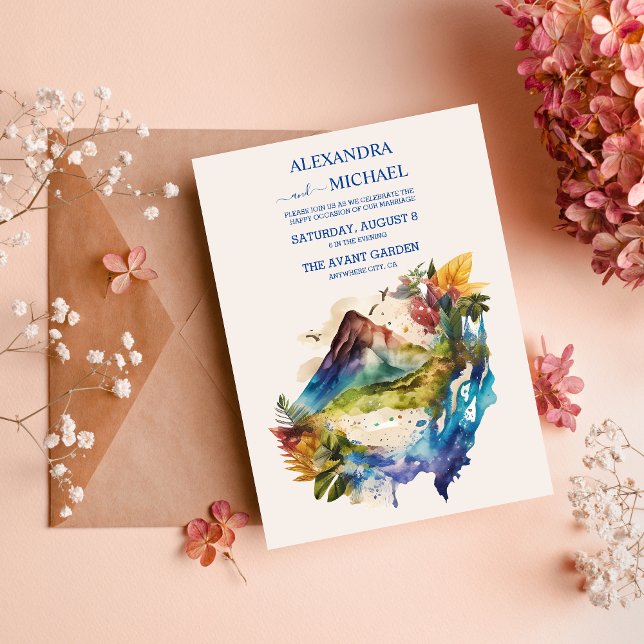 Watercolor Costa Rica Destination Wedding Inbjudningar (Skapare uppladdad)