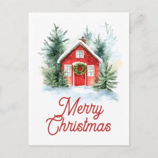 Watercolor Cottage Christmas Card Helg Vykort