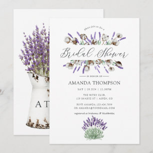 Watercolor Cotton Lavender Land Möhippa Inbjudningar