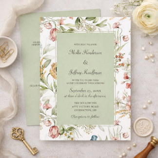 Watercolor Country Floral Wedding  Inbjudningar