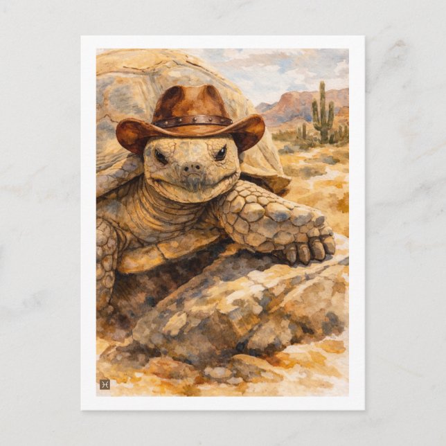 Watercolor Cowboy Turtle in the desert Vykort (Framsida)