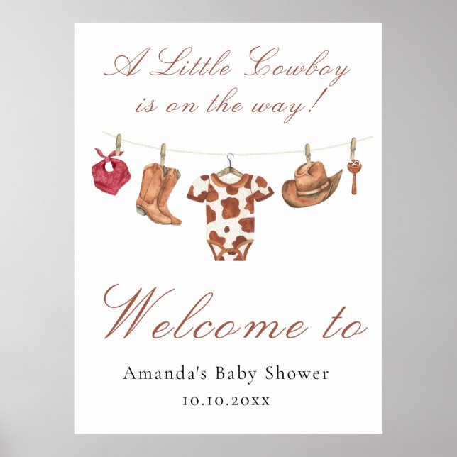 Watercolor Cowboy Western Baby shower Welcome Poster (Framsidan)