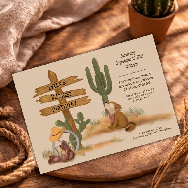 Watercolor Cowboy Wild West Birthday Invitation Inbjudningar (Skapare uppladdad)