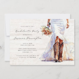 Watercolor Cowgirl Bride Boots Bachelorette Party Inbjudningar