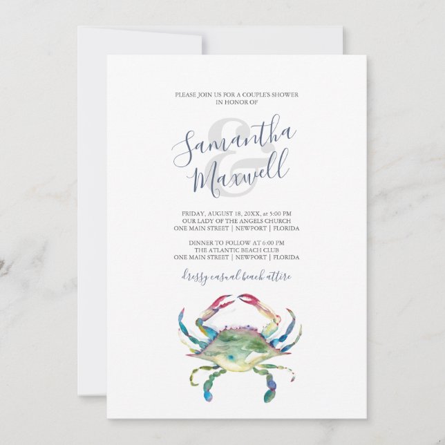 Watercolor Crab Couple's Dinner Invitation Inbjudningar (Framsida)