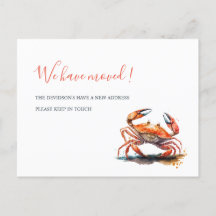 Watercolor Crab Orange New Home Flytta Announcemen