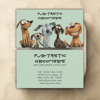 Watercolor Crazy Puppy Hund Groomers Boutique Visitkort