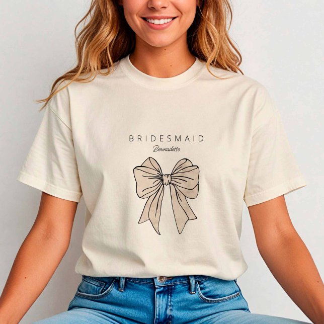 Watercolor Cream Bow Bridesmaid Bachelorette T Shirt (Cream Bow T-shirt)