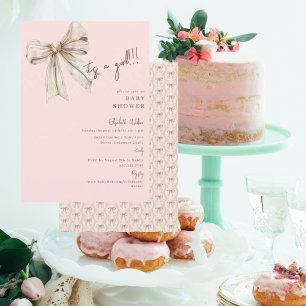 Watercolor Cream Bow Rosa Det är en flicka-babysko Inbjudningar