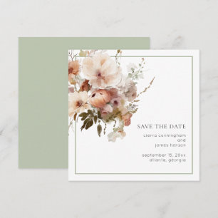 Watercolor Cream Sage Grönt Blommigt Bröllop Spara Datumet