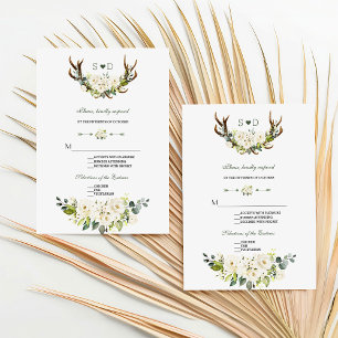 Watercolor Cream White Blommigt Antlers Bröllop OSA Kort