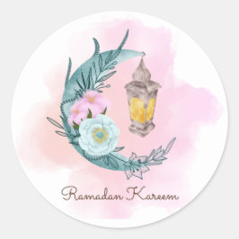 Watercolor Crescent Ramadan Kareem Round Sticker Runt Klistermärke