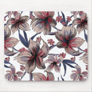 Watercolor Crimson Blommigt on White Musmatta
