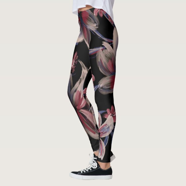 Watercolor Crimson on Black Leggings (Vänster)