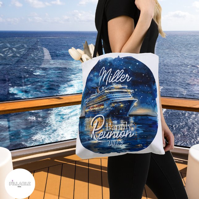 Watercolor Cruise Frakt Family Reunion Tote Bag Tygkasse (Make your family reunion cruise memorable with this fun customizable tote bag!  )