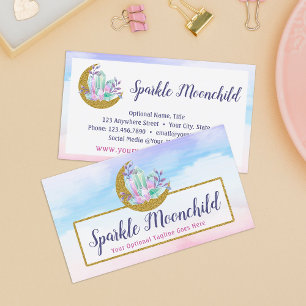 Watercolor Crystals & Guld Crescent Måne Boutique Visitkort