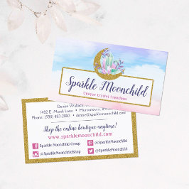 Watercolor Crystals & Guld Måne Social Network Visitkort