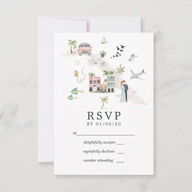 Watercolor Cuba Destination Wedding OSA Kort (Framsida)
