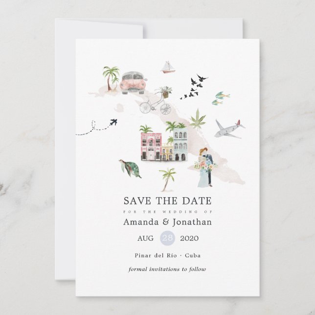 Watercolor Cuba Destination Wedding Spara Datumet (Framsida)