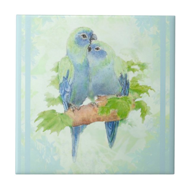 Watercolor Cuddling Blue Parrot Birdlife Art Kakelplatta (Framsidan)